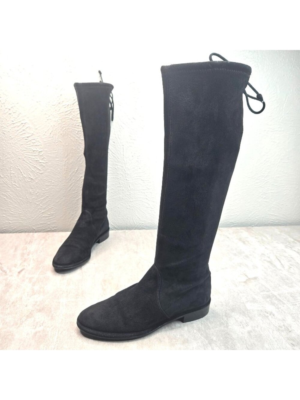 Stuart Weitzman Knee High Boots Sz 5 Black Suede Dressy Tall Stretchy Sock Boots